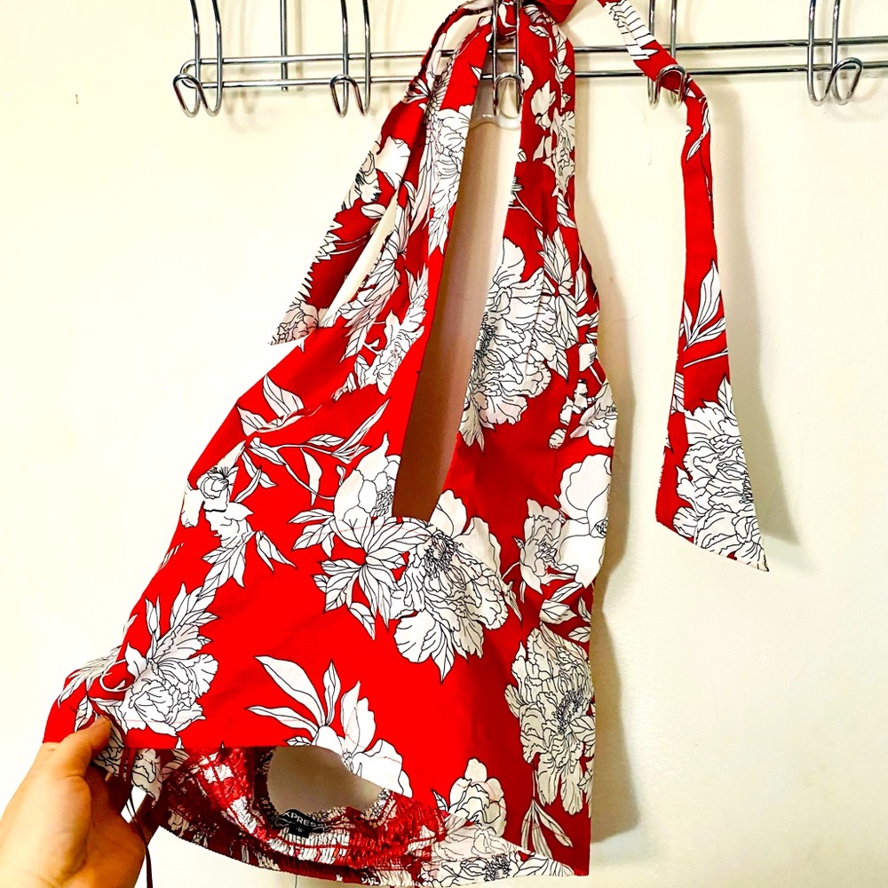 Express red floral halter top